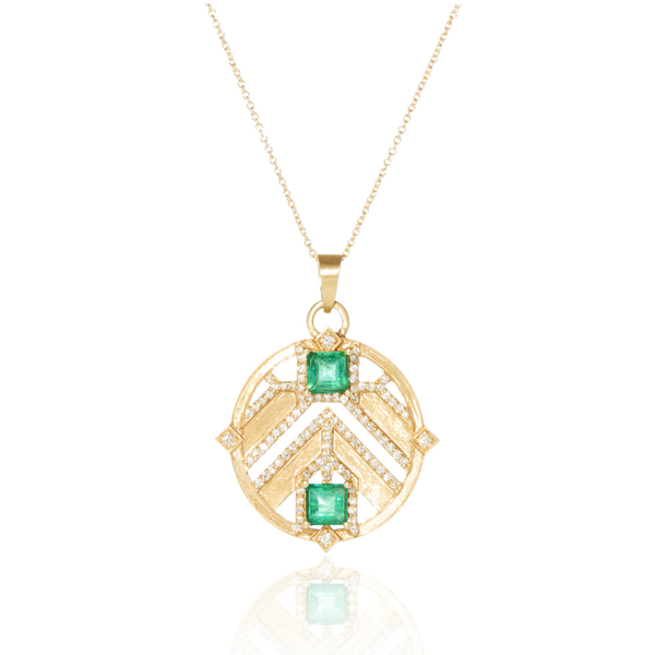 Surya Emerald Chevron Medallion Pendant Necklace