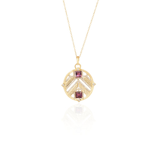 Surya Pink Tourmaline Chevron Medallion Pendant Necklace