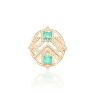 Surya Emerald Chevron Medallion Ring