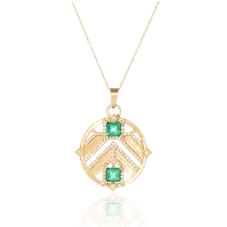 Surya Emerald Chevron Medallion Pendant  Necklace