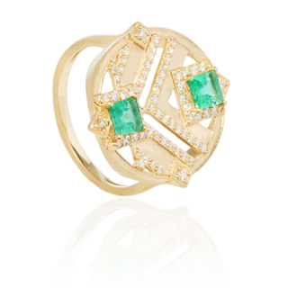 Surya Emerald Chevron Medallion Ring