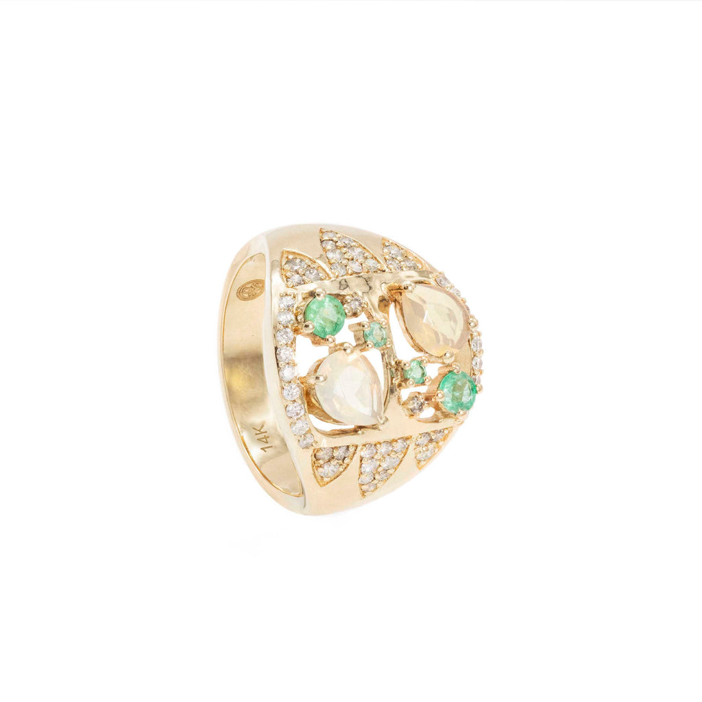 Ama Ring | 14K Gold, Opals, Emeralds & Pavé Diamonds – Mila Omi