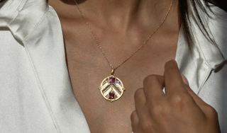 Surya Pink Tourmaline Chevron Medallion Pendant  Necklace