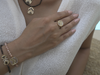 Vesta Peach Moonstone Chevron Ring