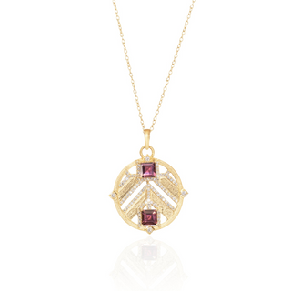 Surya Pink Tourmaline Chevron Medallion Pendant  Necklace