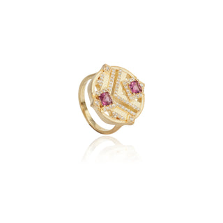 Surya Pink Tourmaline Chevron Medallion Ring