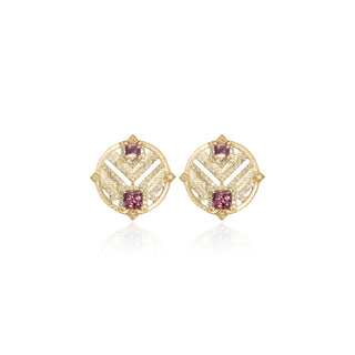 Surya Pink Tourmaline Chevron Medallion Studs