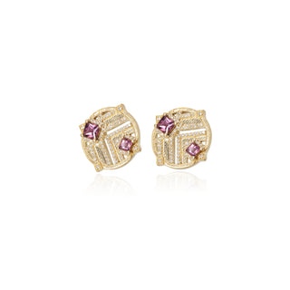 Surya Pink Tourmaline Chevron Medallion Studs
