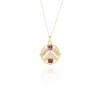 Surya Pink Tourmaline Chevron Medallion Pendant  Necklace