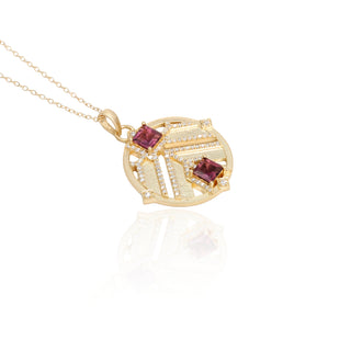 Surya Pink Tourmaline Chevron Medallion Pendant  Necklace