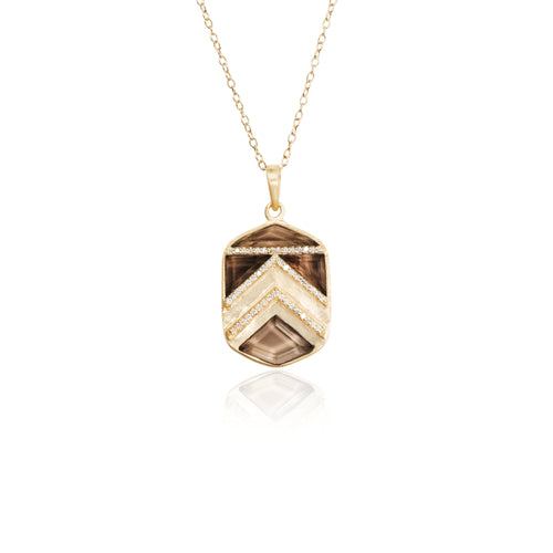 Vesta Smoky Quartz Chevron Shield Necklace